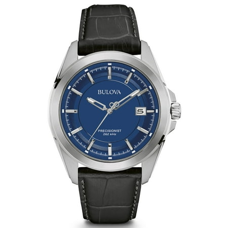 Bulova Mens Stainless Steel Case Blue Dial Analog Precisionist Watch - 96B257