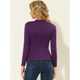 thumbnail image 4 of INSPIRE CHIC Blusa de punto de manga larga con cuello alto fruncido para mujer Púrpura XL, 4 of 5