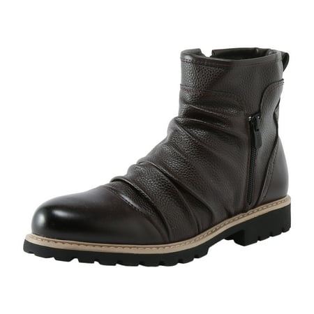 

KmaiSchai Wide Toe Box Shoes For Men Mens Shoes High Top Leather Boots Retro Style Vintage Short Boots Pleated Side Zipper Leather Shoes Dress Men Shoes Leather Men Comfortable Fashion