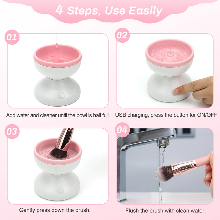 Plutput Makeup Brush Cleaner Machine Electric Makeup Brush Wash Machine For  All Size Brushes Automatic Cosmetic Brush Clean Tool White Pink 