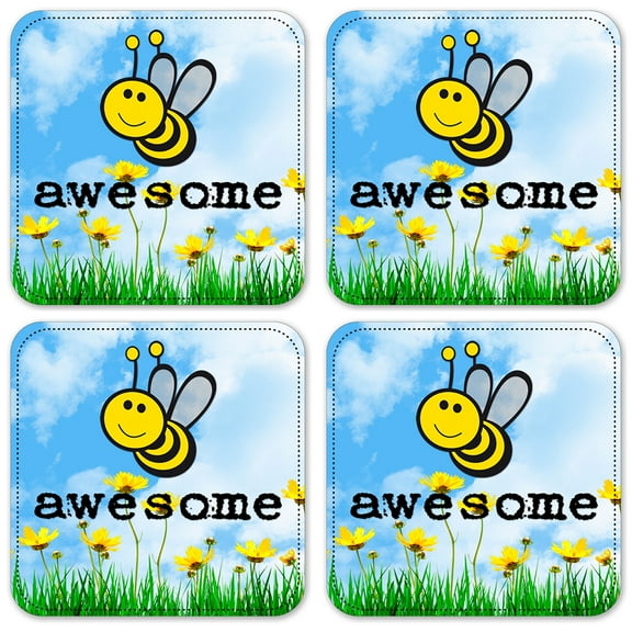 Vinyl Drink Coasters - Set of 4 - Bee Awesome