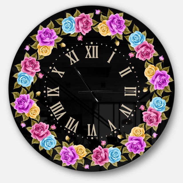 Designart 'Shabby Chic vintage Rose ' Farmhouse wall clock