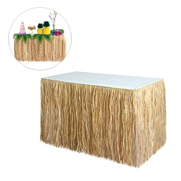 BESTOYARD Simulation Straw Table Skirt Khaki Plastic for Beach Theme Decor 1Set