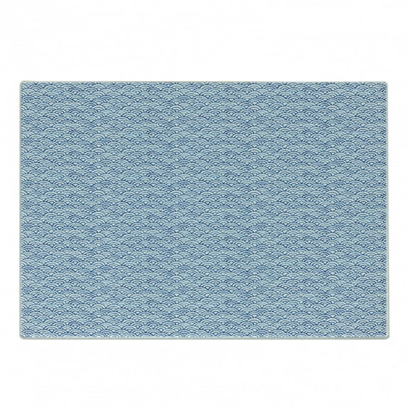 Fish Scale Cutting Board, Traditional Wave Design Hand Drawn Style Watercolor Illustration, Decorative Tempered Glass Cutting and Serving Board, Small Size, Navy Blue and White, by Ambesonne