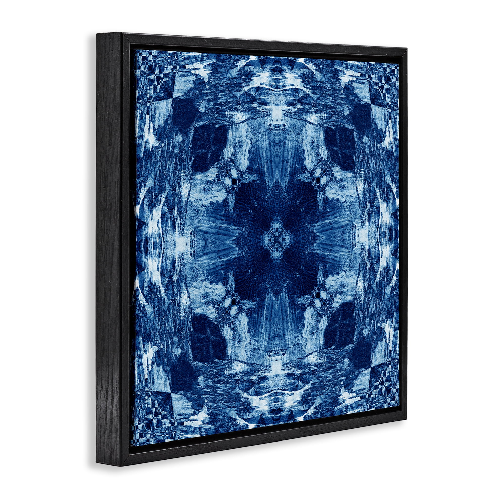 Stupell Industries Blue Mirrored Symmetry Abstract Painting Black Floater Framed Canvas Art Print Wall Art, 18 x 18
