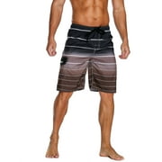 Nonwe Men's Beachwear Quick Dry Holiday Drawstring Striped Board Shorts Coffee 34