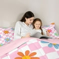 thumbnail image 5 of Manfei Cartoon Flower Floral Twin Bedding Sets 7-Piece for Kids, Swirl Checkered Square Bedding Comforter Set, Pink Buffalo Reversible Sheet Sets, Lightweight Room Decor, 5 of 8
