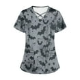 thumbnail image 4 of Stamzod Women's Halloween Scrub Top Cross V Neck Short Sleeve Womens Tops Funny Printed Slim Fit Nurse T-Shirt with Pockets, 4 of 5