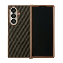 Decase Carbon Fiber Pattern Magnetic Case for Samsung Galaxy Z Fold 7,PU Leather Hard Back Cover,Shockproof Flip TPU PU Leather Hybrid Cover,for Galaxy Z Fold 7 Anti-Scratch Mag-Safe Cover,Brown