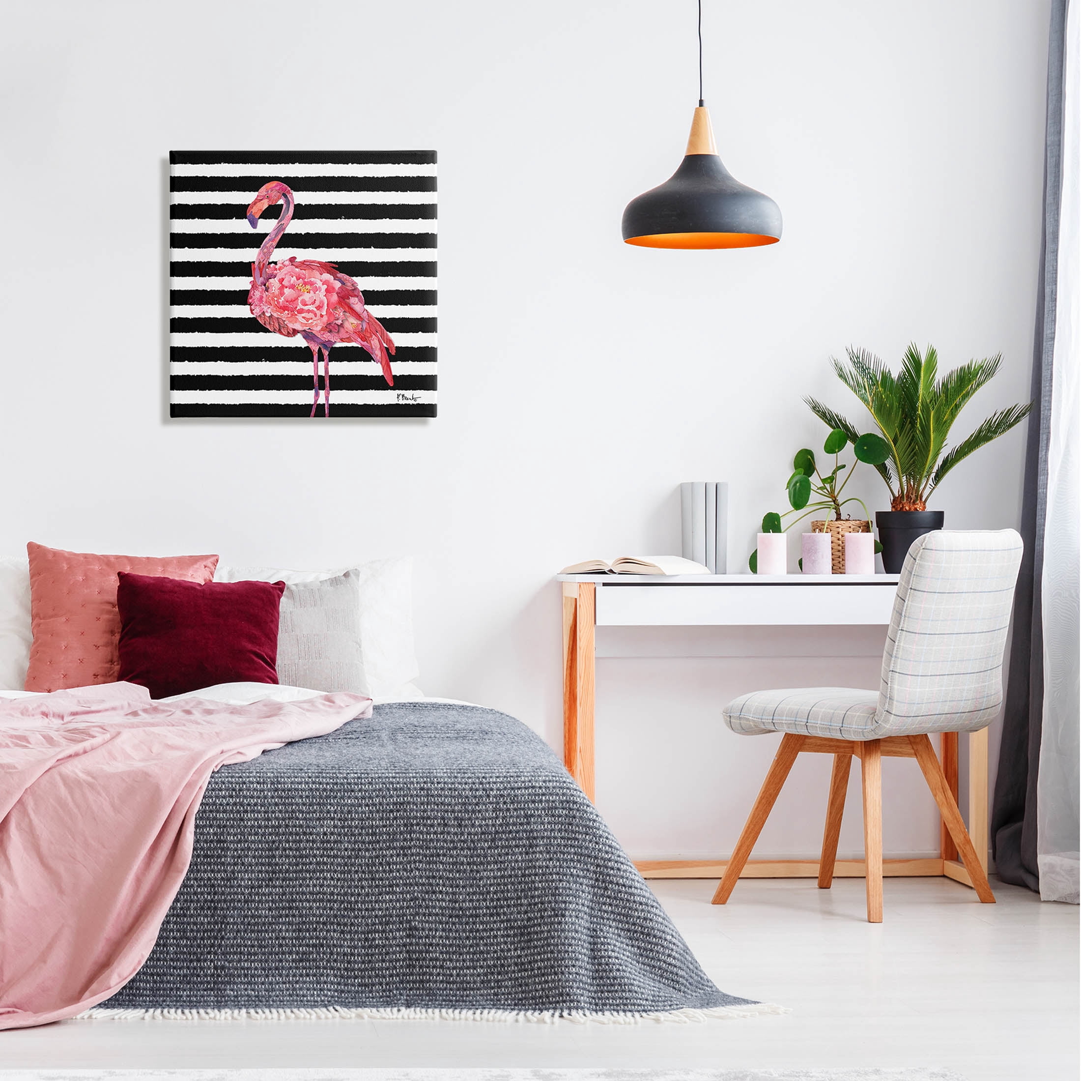 Blossoming Pink Flamingo Stripes Animals & Insects Graphic Art Gallery Wrapped Canvas Print Wall Art