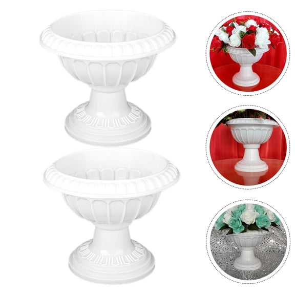 HOMEMAXS Grecian Flower Pot Weather Resistant Plastic Planter for Decoration White 2 Pcs