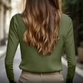 thumbnail image 6 of VBVC Women's Cotton Linen Stand Collar Blouse , Ladies' Long Sleeve Business Casual Office Shirt , V Notch Formal Work Tops For Women,Green,S-2XL, 6 of 7