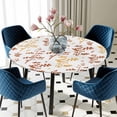 thumbnail image 5 of Elastic Fitted Round Tablecloth, Orange Botanical Waterproof Stretch Table Cover for 45"-54" Tables, Watercolor Spring Floral Summer Leaf Washable Outdoor Tablecloths for Patio, Picnic, Camping, 5 of 9