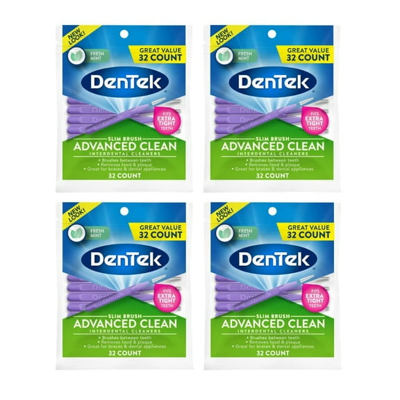 DenTek Slim Brush Advanced Clean Interdental Cleaners, Tight, Fresh Mint, 32 Count - 4 Pack