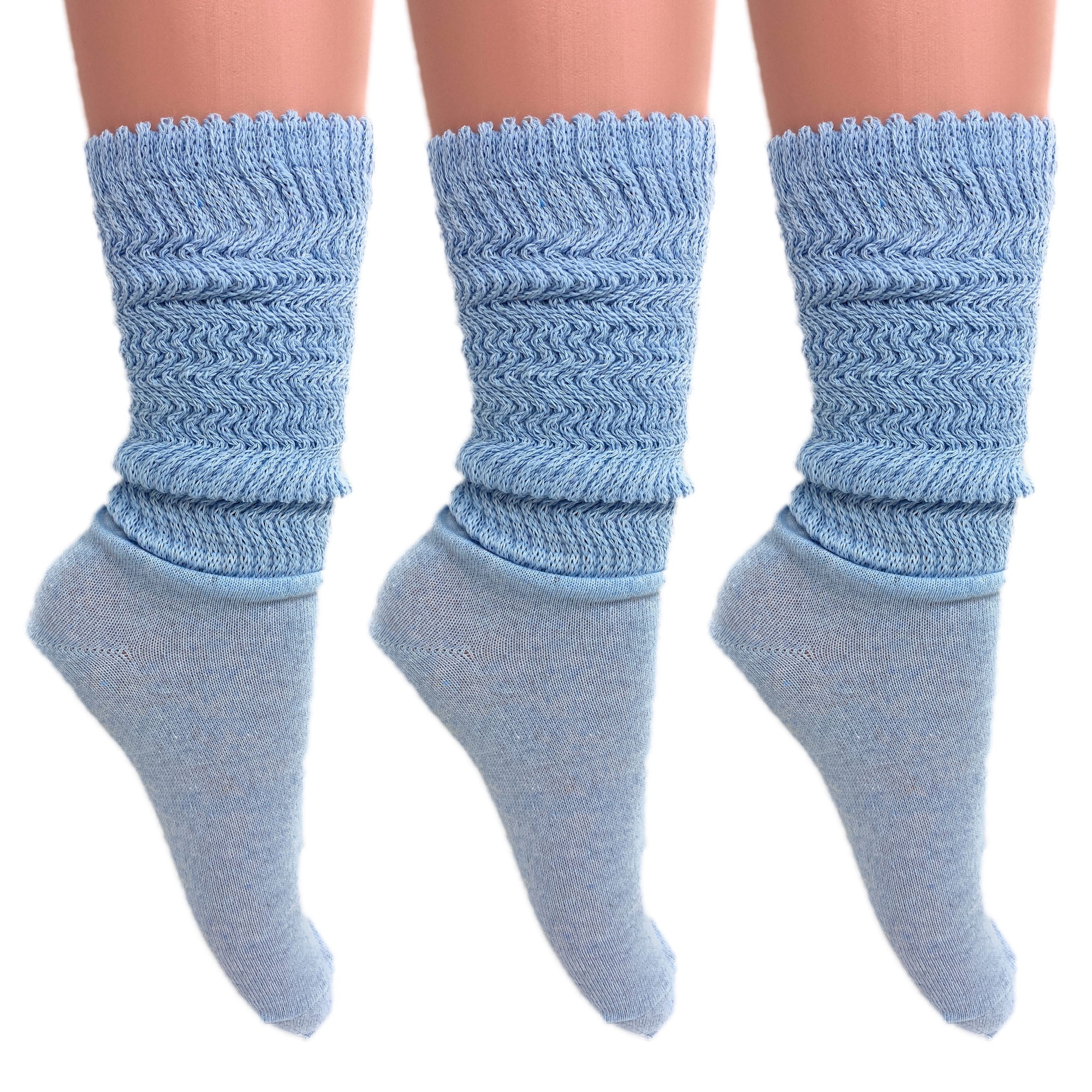 Lightweight Slouch Socks For Women Extra Thin Light Blue Cotton Socks 3 Pairs Size 9 11