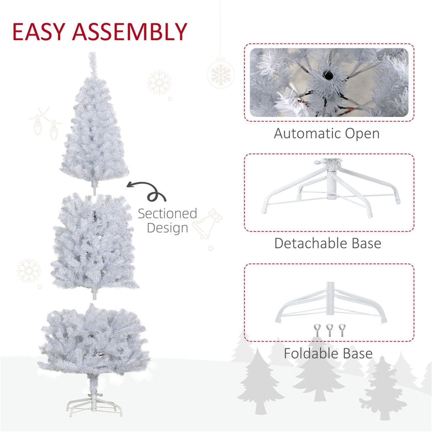 Hommoo Decorations,7ft Pencil Christmas Tree, Unlit Artificial Christmas Tree Slim Douglas Fir Xmas Tree with Realistic Branches, Halloween Tree with 818 Tips, White