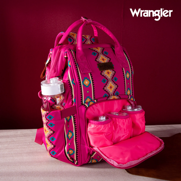 Wrangler Ladies Aztec Print Polyester Backpack, Hot Pink  display picture 3