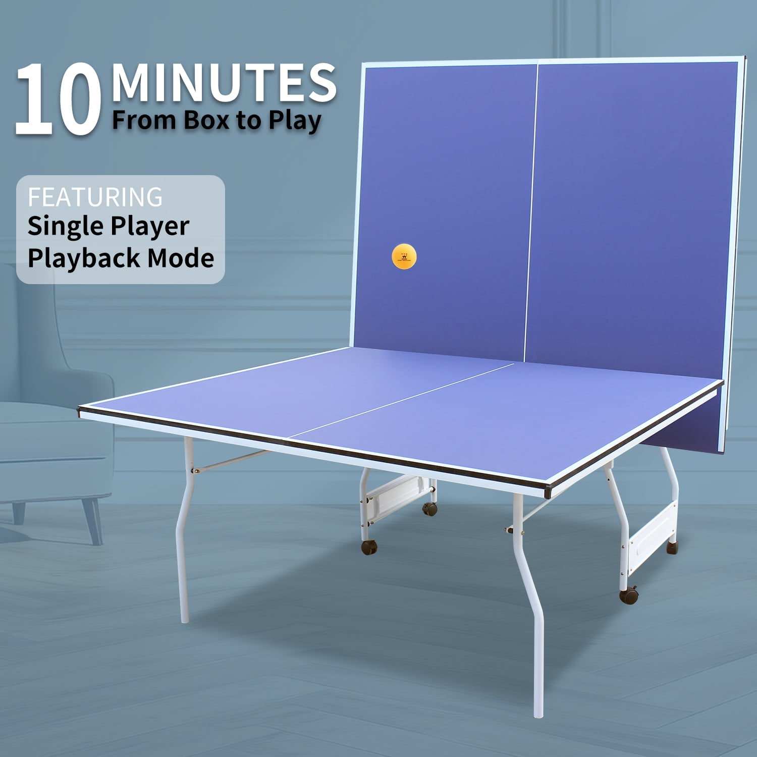 Holaki 9ft Table Tennis Table Foldable & Portable Ping Pong Table Set with Net, 2 Table Tennis Paddles and 3 Balls for Indoor & Outdoor Games, Blue+Silver