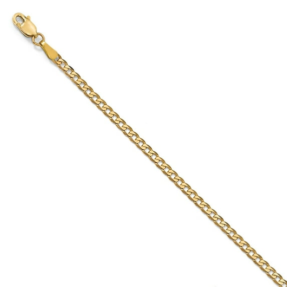 Solid 14k Yellow Gold 2.3mm Beveled Curb Cuban Chain Bracelet - with Secure Lobster Lock Clasp 8"