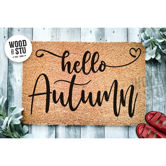 Hello Autumn Door Mat | Heart Fall Doormat | Welcome Mat | Fall Decor Door Mat | Fall Autumn Decor Gift | Home Doormat | Doormat