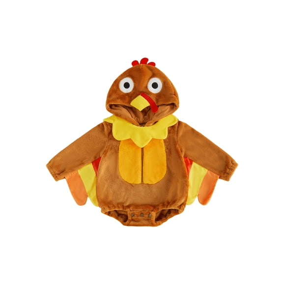 RUINIXCW Newborn Baby Girl Boy Thanksgiving Turkey Costume Infant Fall Winter Animal Cosplay Photoshoot Outfit Warm Fleece Long Sleeve Hooded Romper