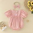 thumbnail image 4 of EnJoCho Baby Comfy Outfits Girls Short Sleeve Plaid Printed Pullover Romper Bodysuits Headbands Set Toddler Kids Trendy Princess Bodysuit Outfits, 4 of 4