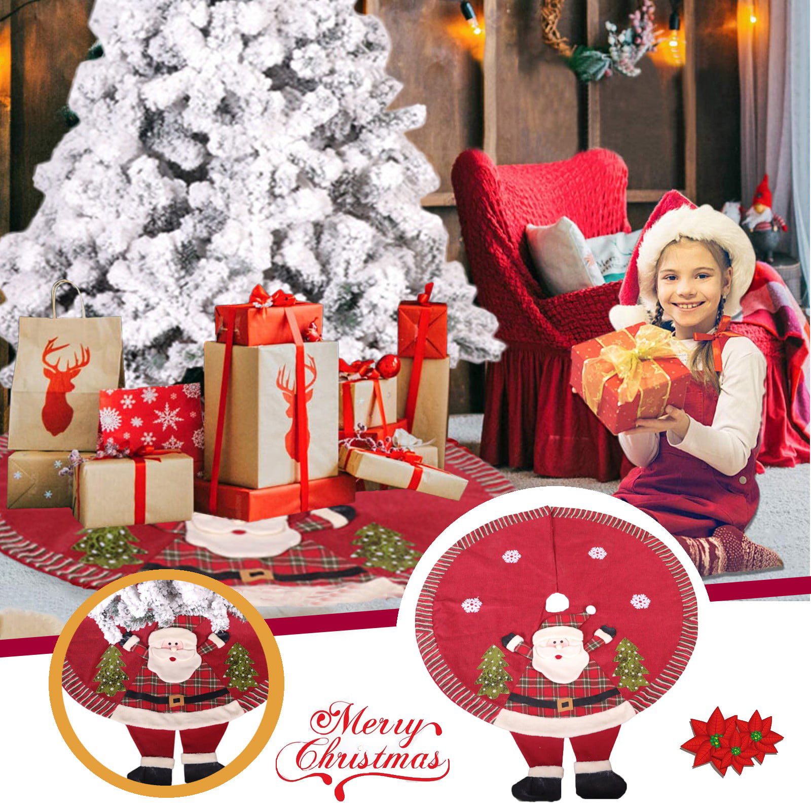 Holiday Brights 48" Velvet Fabric Scene Tree Skirt Christmas Holiday Santa Claus 