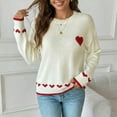 thumbnail image 2 of Women's Sweater Fall 2026 Valentine's Day Hear Love Print Knitted Long Sleeve Neck Warm Sweaters White, 2 of 9