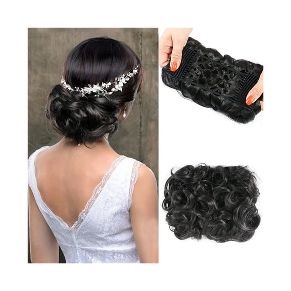 Short Messy Curly Dish Hair Bun Extension Easy Stretch Hair Scrunchie Combs Clip in Ponytail Hairpieces