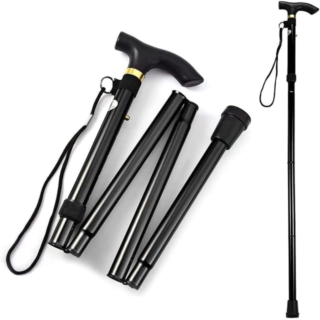 Bastones para Caminar Plegables Ajustables 33-37 pulgadas Negros de Aluminio