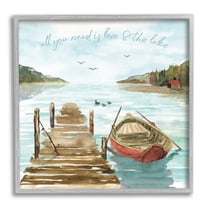 Love and The Lake Sentiment Boat Dock Landscape Landscape Framed Art Print Wall Art, 17x17