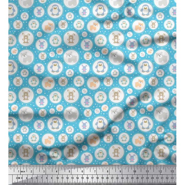Soimoi Moss Georgette Fabric Star & Cute Animals Kids Fabric Prints by Yard 42 Inch Wide