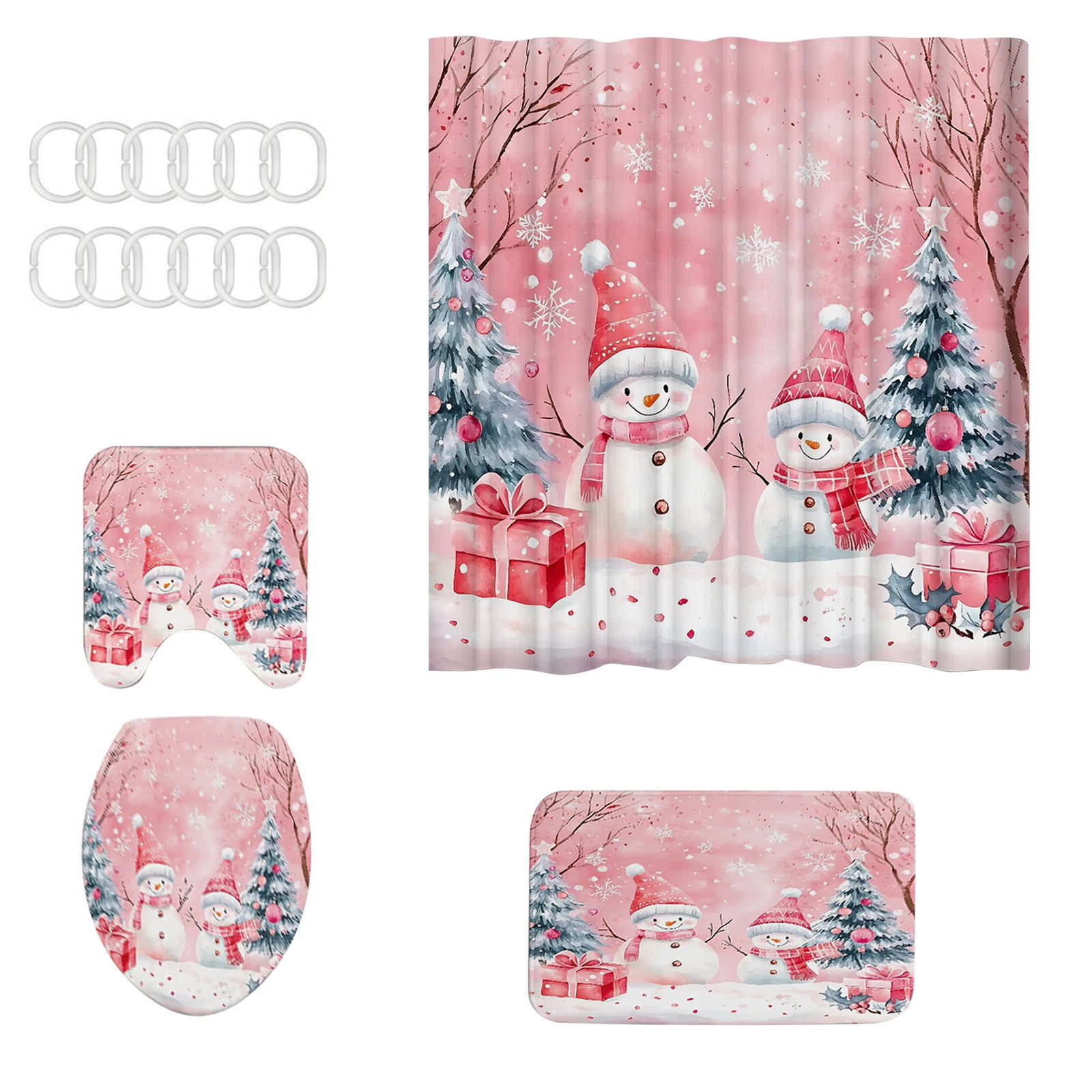 Costeam Christmas Shower Curtain Set with Santa Pattern, Waterproof Bathroom Decor with Holiday Theme for Xmas Party Background Decoration