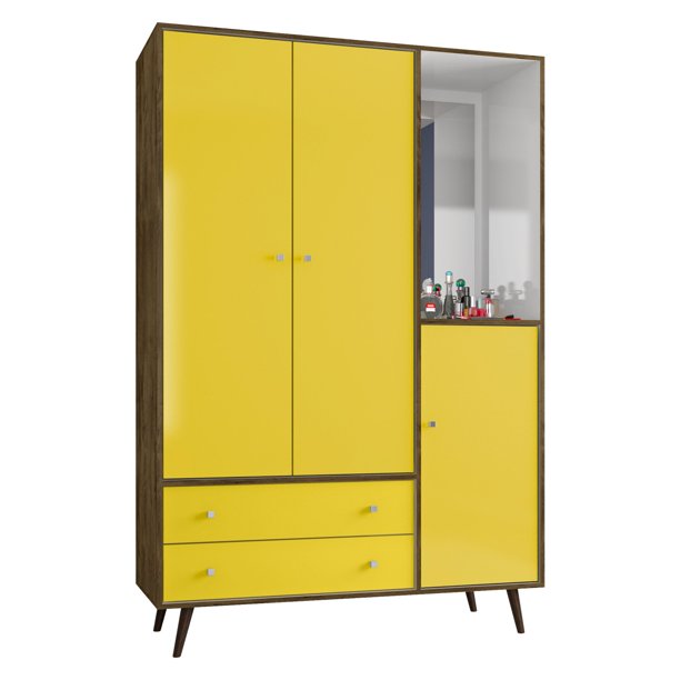 Liberty 47 83 Mid Century Modern Armoire With Mirror 4 Shelves 2 Draweres And Hanging Rod In Rustic Brown And Yellow Walmart Com Walmart Com