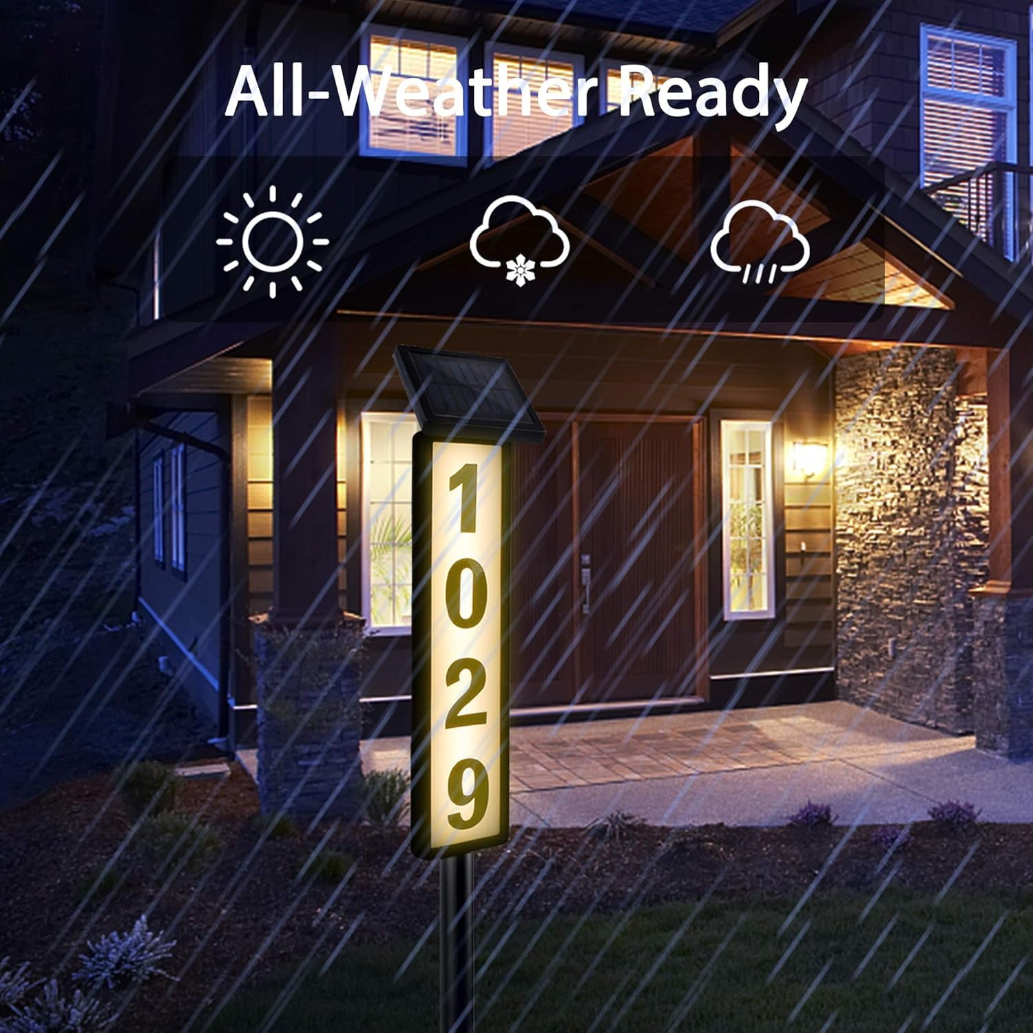 Upgrade Solar Home Bussiness Address Sign, House Numbers for Outside, Lighted Address Plaque Outdoor Waterproof, LED Address Numbers for Yard Home