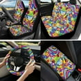 thumbnail image 2 of Jeiento Cute Tree Frog 13 PCS Car Seat Covers Full Set with Steering Wheel Cover Seat Belt Pads Armrest Cushion Abstract Hippie Flower Coasters Keychain Lipstick Holder Auto Accessory Sets, 2 of 8