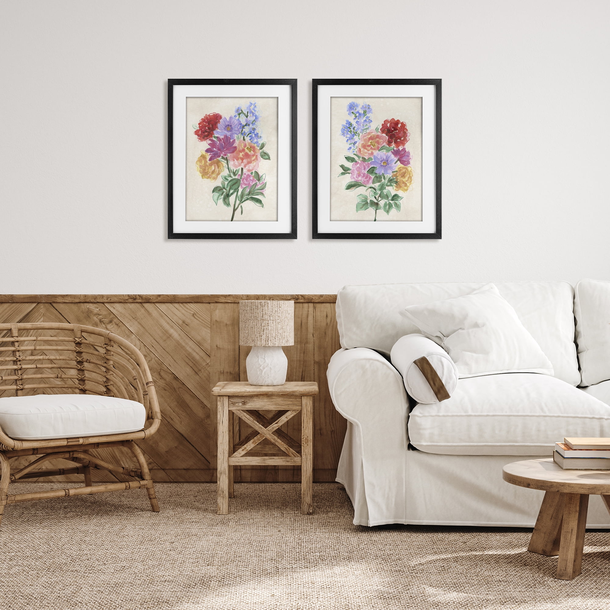 Stupell Industries Spring Blooms on Parchment 2 Piece Black Framed Print Under Glass Set, design by June Erica Vess