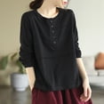 thumbnail image 1 of RWJDXD Printemps Automne Nouveau T-shirt à Col Rond Mode à Manches Longues pour Femmes Style Rue Décontracté Ample à Boutons Chandails Élégant Haut Uni, 1 of 5