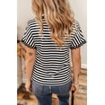 thumbnail image 2 of Women's Black Striped V Neck Tee – Casual Summer Top with Delicate Trim for Everyday Style, XL, 2 of 10