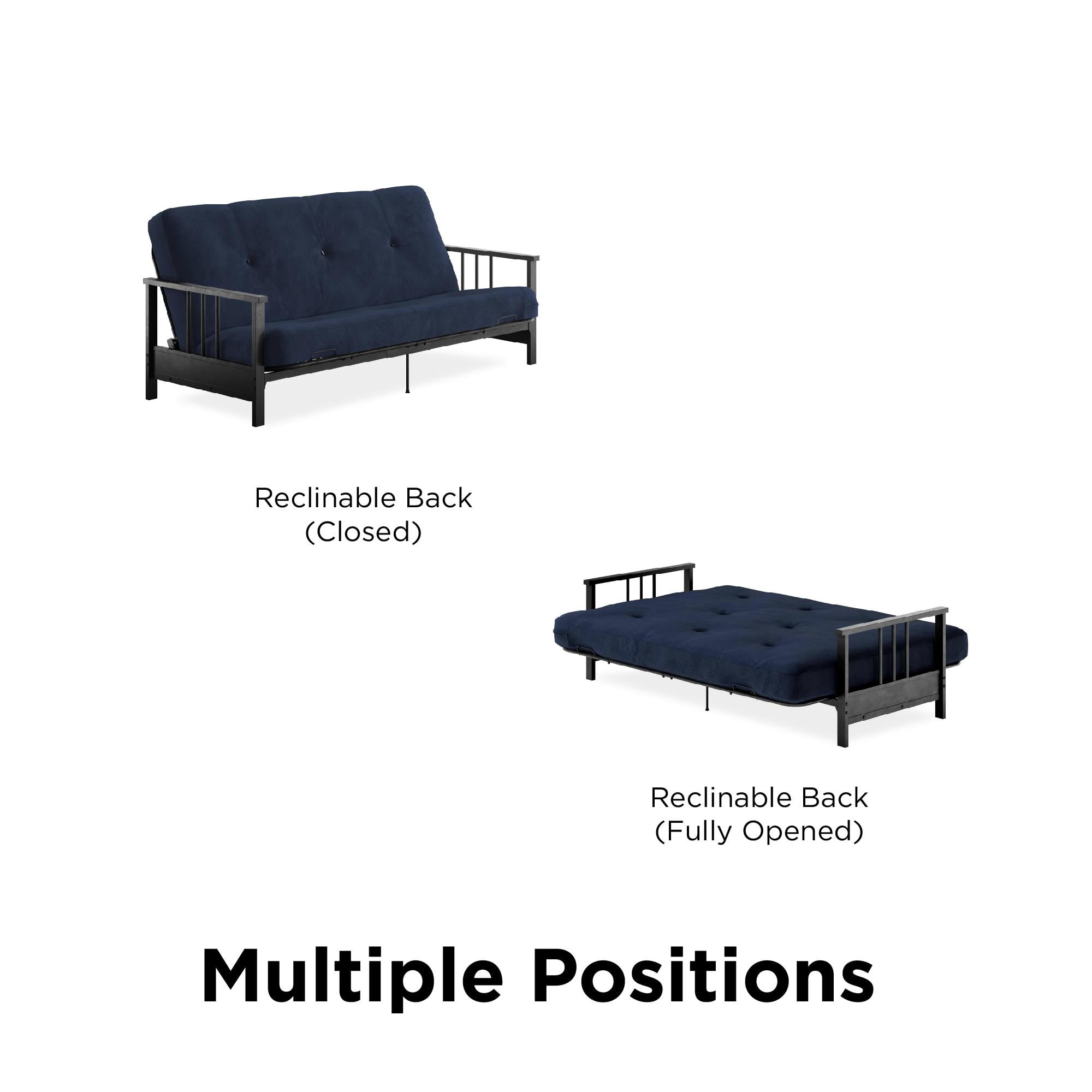 DHP Harlow Full Metal Arm Futon with 6-Inch Thermobonded High Density Polyester Fill Blue Microfiber Mattress