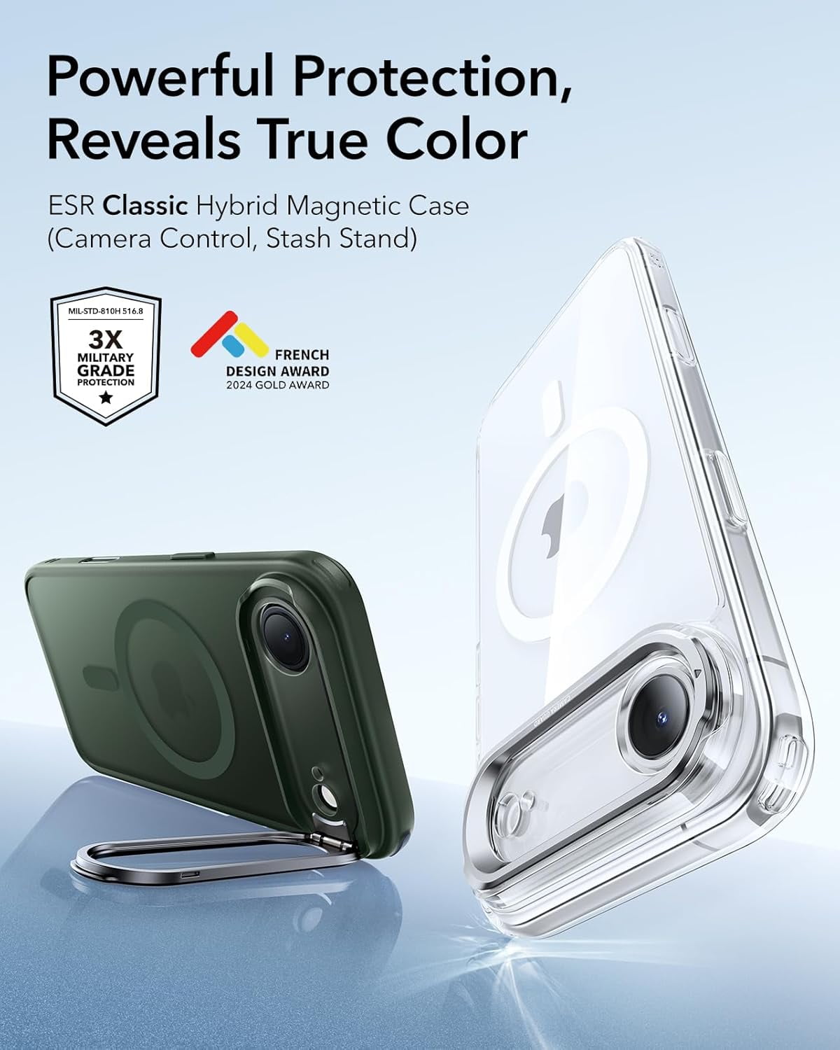 CRKMGS-ESR for iPhone Air Case with Stash Stand, Compatible with MagSafe, Military-Grade Drop Protection Magnetic Phone Case for iPhone 17 Air, Scratch-Resistant Back Cover,Frosted Green