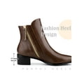 thumbnail image 6 of BLISSFUL STEP Women's Ankle Boots Pointy Toe Block Heel Double Zips Faux Leather Booties  Brown 6.5, 6 of 7