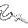 thumbnail image 2 of Rynsito Inspirational Bible Verse Cross Necklace for Men Son, Stainless Steel Plain Black Silver Cross Pendant Necklace for Men 20-24 Inches Curb Chain Faith Jewelry Gift, 2 of 6