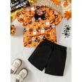 thumbnail image 2 of Raccmtaty Baby Boys Summer Outfits Halloween Pumpkin Ghost Print Short Sleeves T-Shirt and Elastic Shorts Set for 2 Piece Clothes, 2 of 7