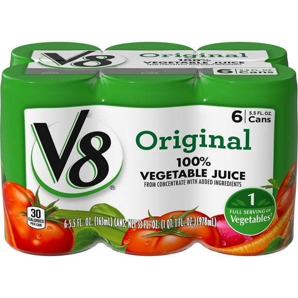 V8 Original 100 Vegetable Juice, 5.5 oz. Can (Pack of 6)