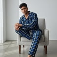 thumbnail image 5 of COUVER Men’s Fleece Pajama Set with Button-Down Top and Drawstring Pants Plaid Blue Grey Size S, 5 of 6