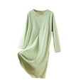 thumbnail image 3 of Aboser Womens Winter Fleece Nightgown with Built in Bras Loungewear Warm Long Sleeve Sleepshirts Solid Color Long Nightdress Casual Round Neck Sleep Gowns, 3 of 9