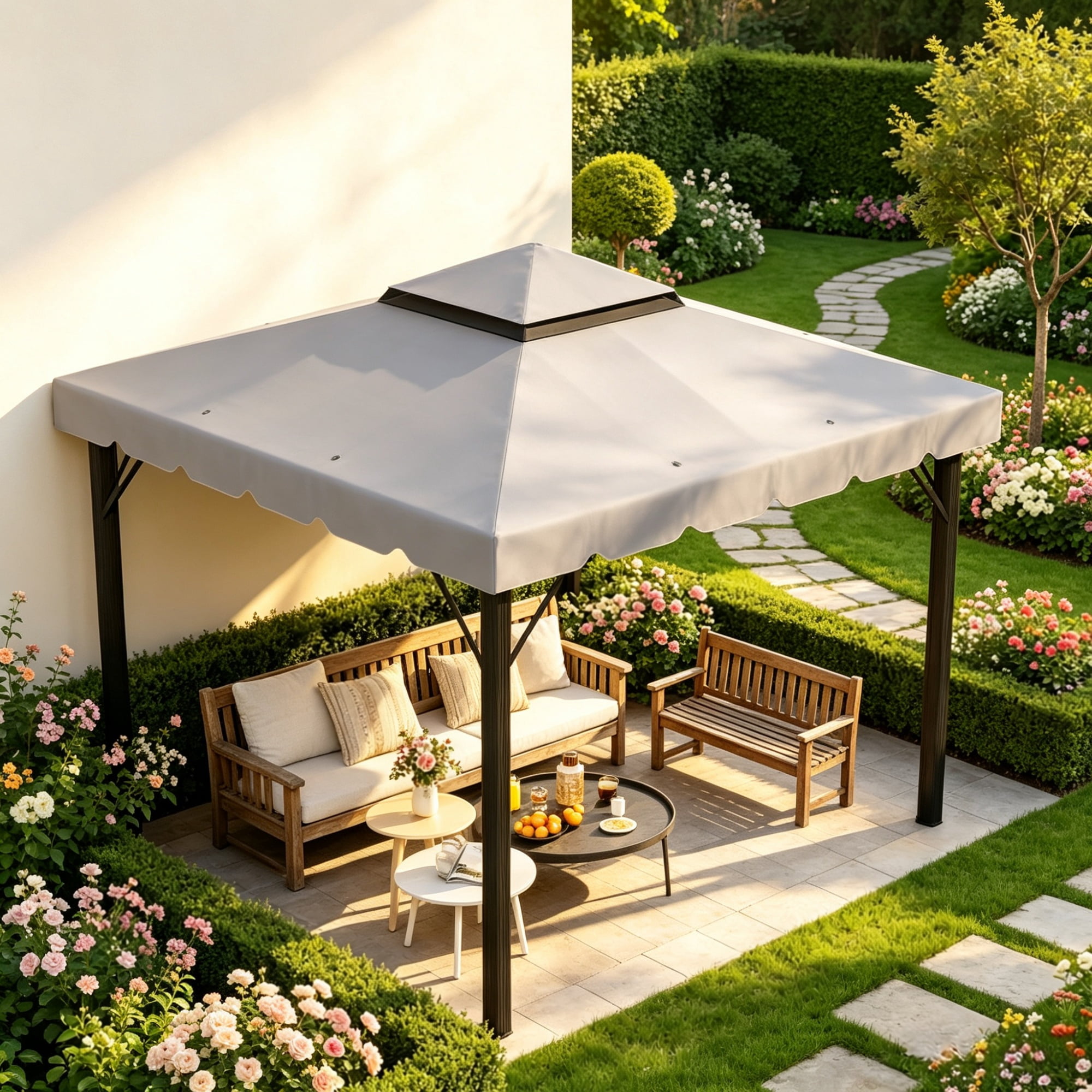 10 x 10 FT Gazebo Canopy Replacement, Light Gray (Only Canopy Roof)