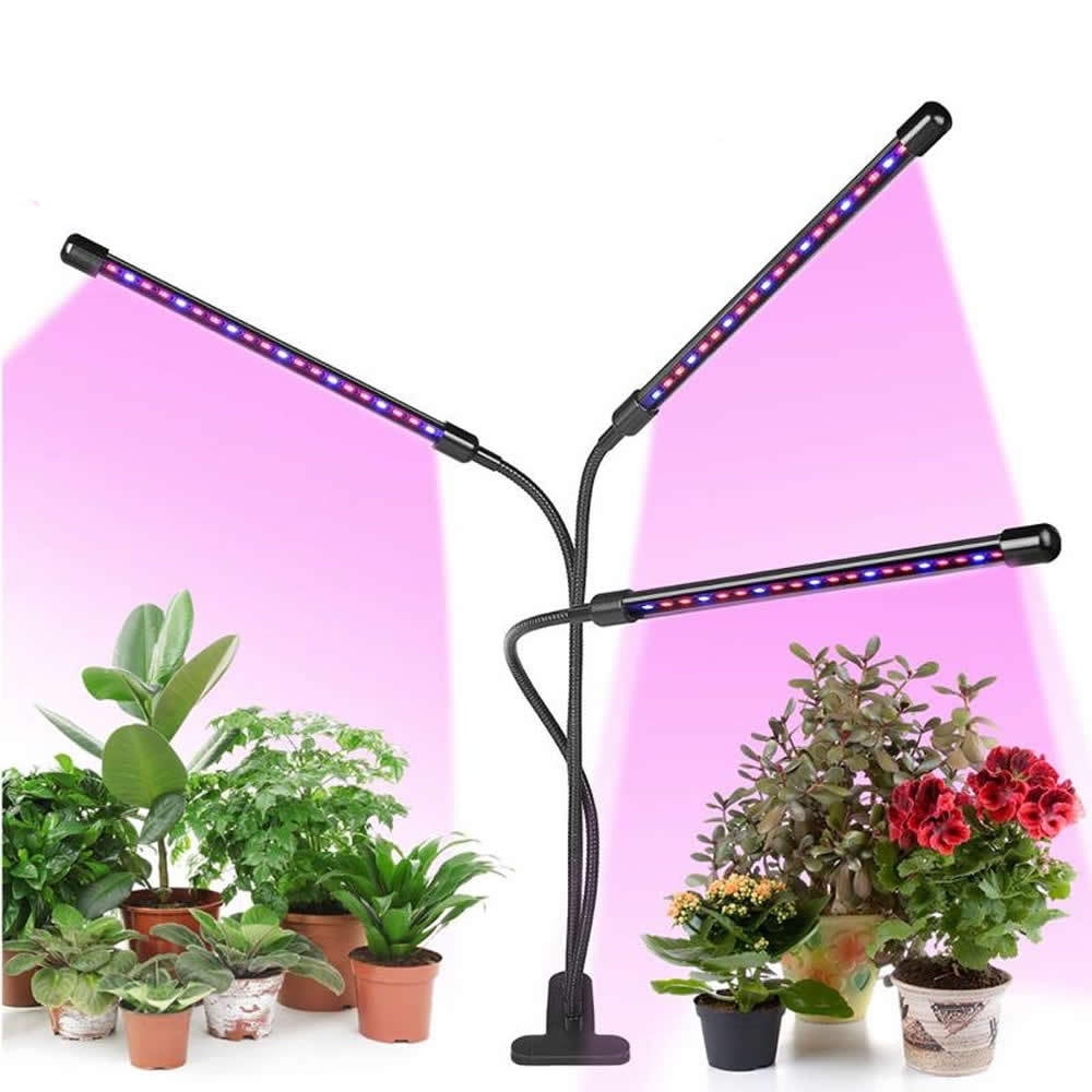 GROSSYLAND 30W Plant Grow Light with Auto Turn ON/Off Function 3-Head LED Grow 