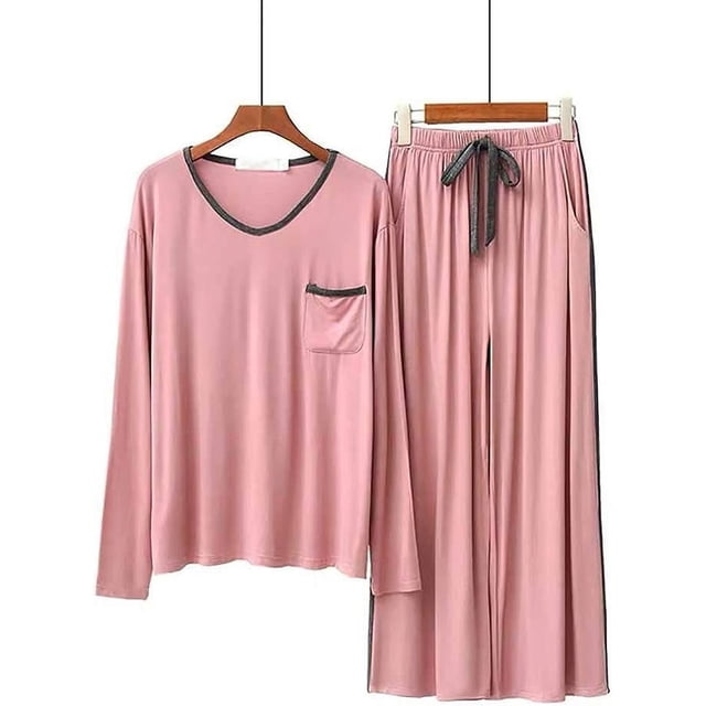 Crescentt Pyjama en Modal de Luxe, Respirant et Confortable, Ensemble de Pyjama Ultra Doux pour Femmes, Ensemble de Pyjama Classique en Modal à Manches Longues - Tout Rose, Grand